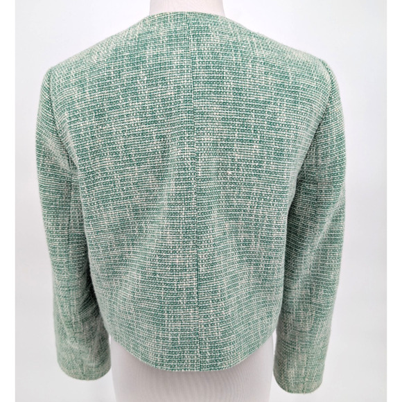 Zara Green Tweed Cropped Tailored Blazer Small Feminine Preppy Twee Classic - Picture 12 of 16
